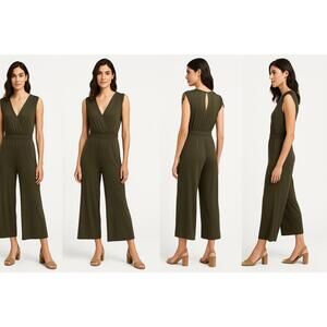 Moulinette Soeurs Jumpsuit Womens Medium Olive‎ Green Wide Leg VNeck Sleeveless